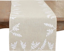 Foliage Embroidery Table Runner, Natural, 16"x120"