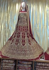 Handmade Red Gold Embroidered Bridal Lehanga Dupatta Women