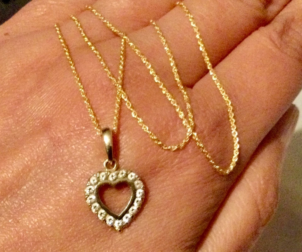 Collier Chaine Or 18 Carats-Pendentif Cœur 14K Brillants-Or Jaune Massif 18K-750 - Photo 3/4