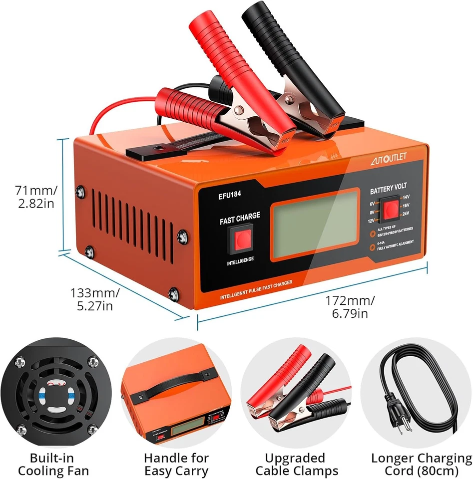Автомобильное зарядное устройство 8 В, 0-14 А полностью автоматический свинцово-кислотный аккумулятор 6/8/12/14/16/2 C - Изображение 4 из 4