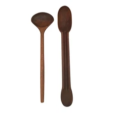 Vintage Hand Carved Cherry Wood Testing Sipping Spoons Set Of 2