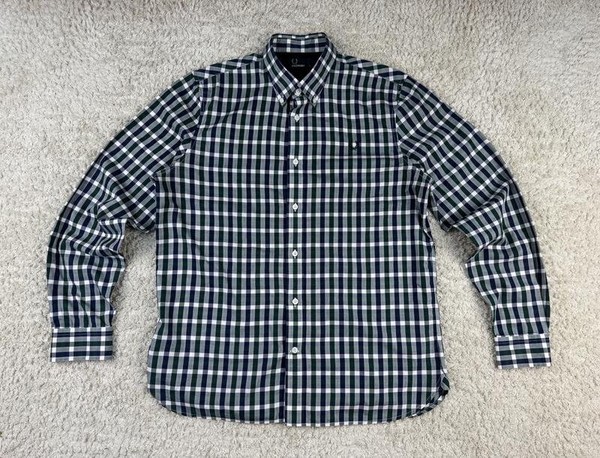 Men Fred Perry Shirt Navy Cotton L