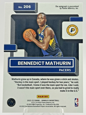 Benedict Mathurin 2022-23 Panini Donruss Rated Rookie Auto #206 