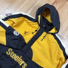 VTG Reebok Pro Line Pittsburgh Steelers Half Zip Jacket Mens XL Hood NFL