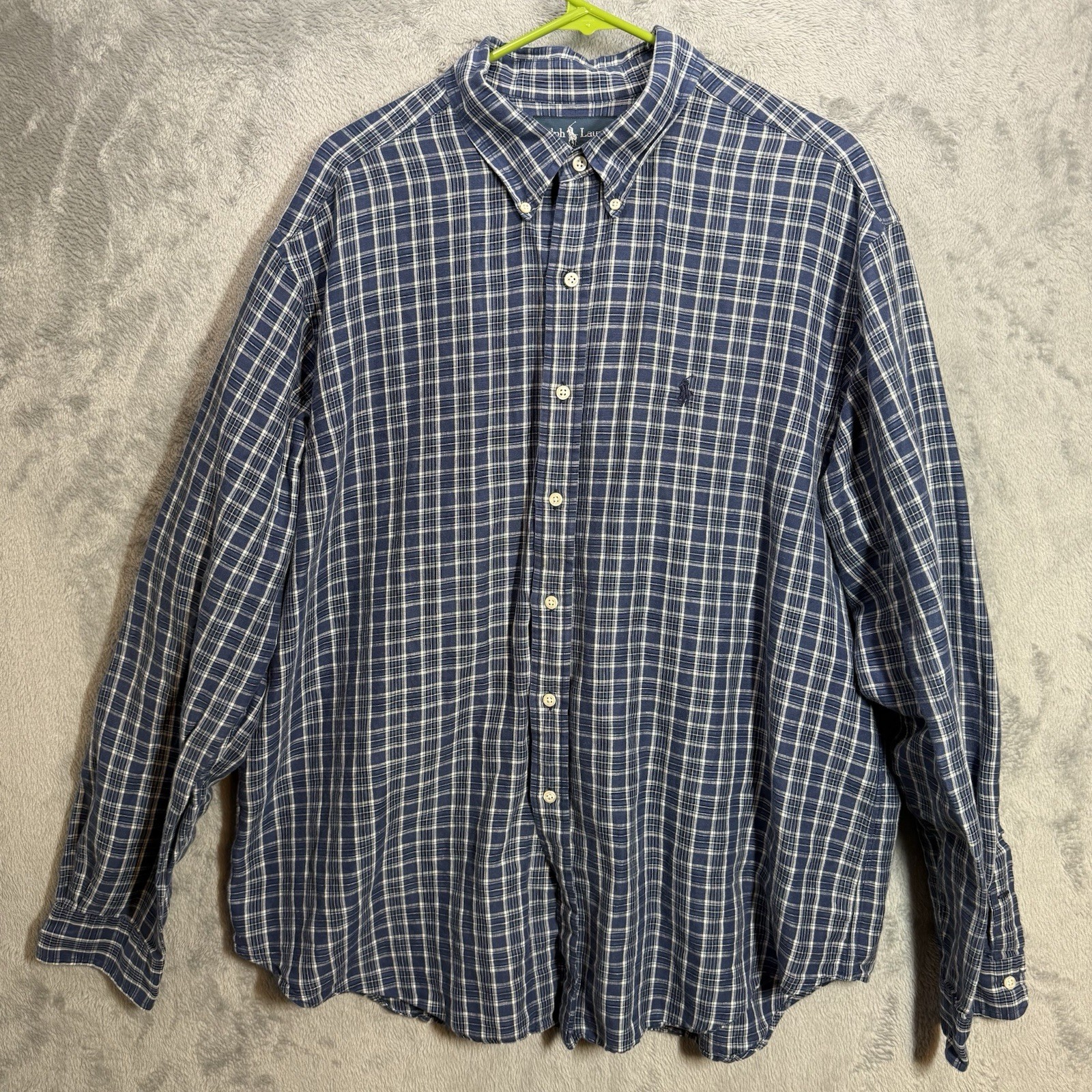 Polo Ralph Lauren Linen Blend Button Down Shirt Classic Fit Plaid Mens Size 2XL