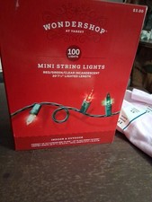 Wondershop 100 ct Clear Mini Lights Green Wire indoor / Outdoor 20 7 Long. NEW