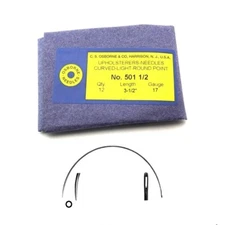 C.S. Osborne 12/Pk. Curved Needles Light #501-1/2, Size 3-1/2" Made In USA