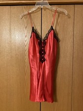 VTG RED TEDDY ROMPER UNDERCOVER WEAR LINGERIE Buttons Lace Sz M