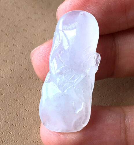 Certifide Grade A Nature Jade Jadeite Icy Lotus Fish Pendant Translucent Undyed - Picture 2 of 11