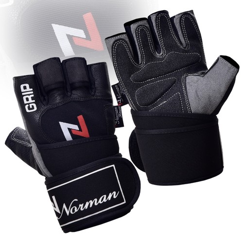 Levantamiento de pesas gimnasio cuero acolchado entrenamiento fitness guantes con correa grande - Imagen 8 de 43