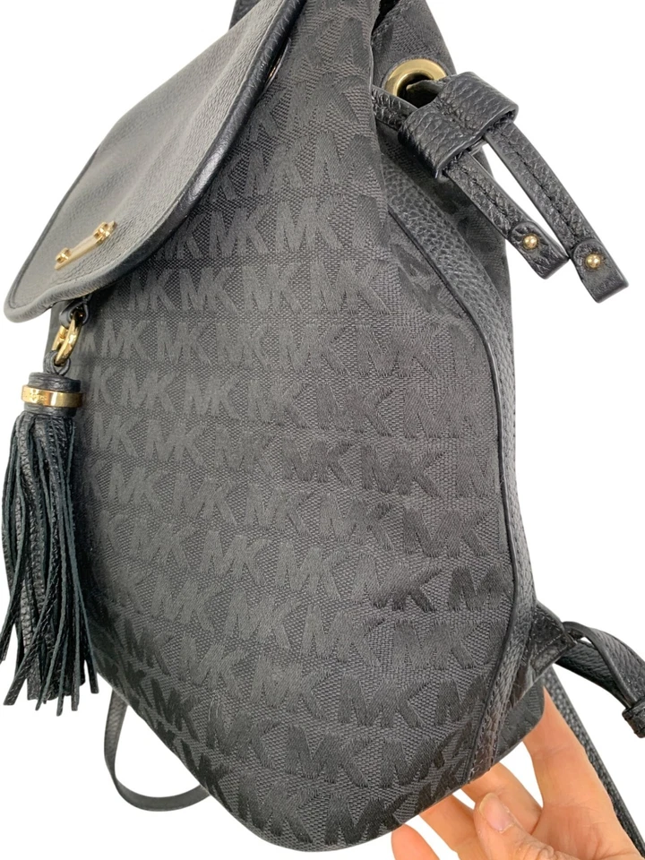 Рюкзак Michael Kors Bedford черный фирменный холщовый кожаный с кисточками золотистый жесткий - Изображение 3 из 4