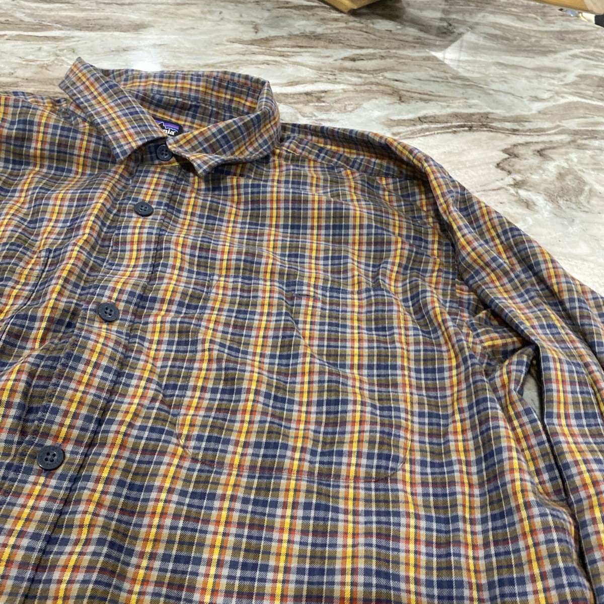 Patagonia Shirt Mens Sz Large Blue Flannel Check Organic Cotton