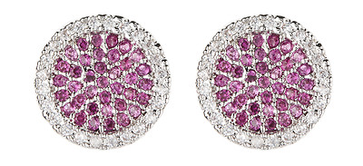 Pink Clip On Earrings silver plated stud with clear crystals - Corina