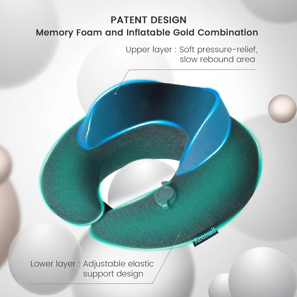 Inflatable Neck Pillow with Acupressure Memory Foam for Travel Support Inflatable Neck Pillow with Acupressure Memory Foam for Travel Support