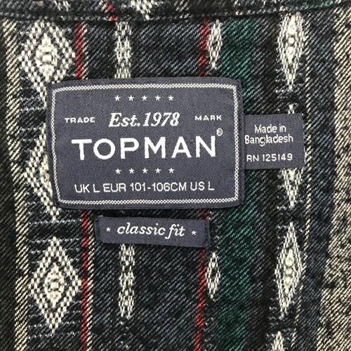 Topman Flannel Shirt Men's L Classic Blue Green Cotton 2 Pocket Long Sleeve - Picture 4 of 8