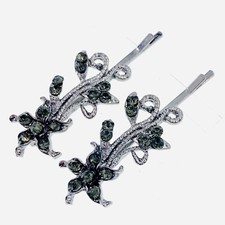 USA Flower Bobby Pin Clip Rhinestone Crystal Hairpin Jeweled Elegant Gray 8