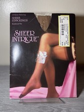 Sheer Intrigue 20 Denier Nylon Thigh Highs In Suntan Size A Made In USA vintage