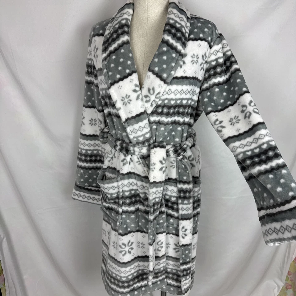 Nordstrom Lingerie Womens MEDIUM Soft Fleece Robe- Tribal Zig Zag Belt Tie - Image 2 of 4