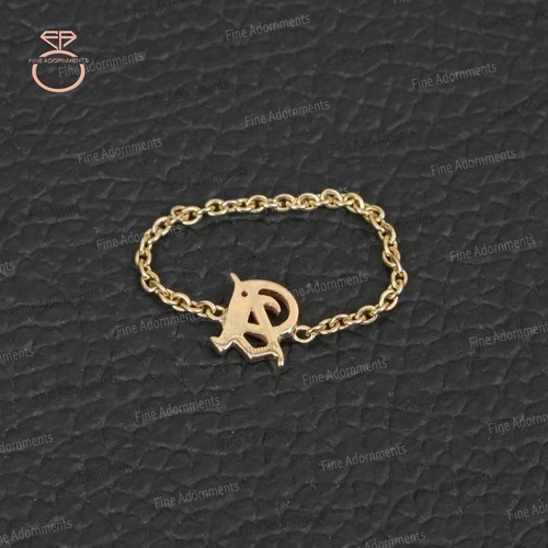 Anillo de oro amarillo sólido de 14 k con inicial A cadena de oro de diamantes reales anillo con dije de la A a la Z - Imagen 8 de 8