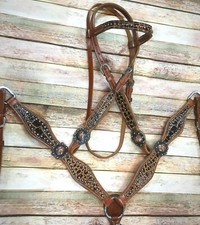 Western Horse Gator / Reptile Print Leather Tack Set Headstall  Breast Collar