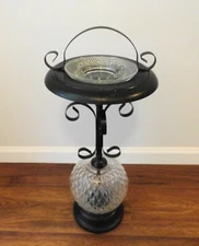 Vtg Metal Glass MCM Ashtray Smoking Stand Hollywood Regency