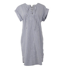 J Crew NEW $98 Sz S White Blue Stripe Lace Up Neck Drop Shoulder Cotton Dress