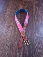 Leather Man LTD Ribbon Belt Sz 22 Made In Usa Pink Trout Cognac Leather Brass