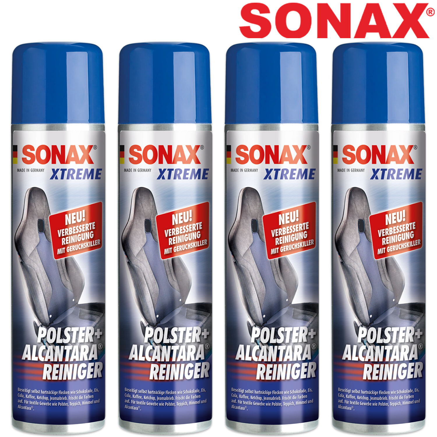 4X Sonax Xtreme Polster&Alcantarareiniger Geruchskiller Flecken Entferner 400Ml