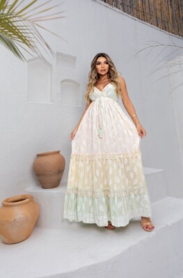 light green boho dress Willow Green Ditsy Floral Strapless Maxi Dress