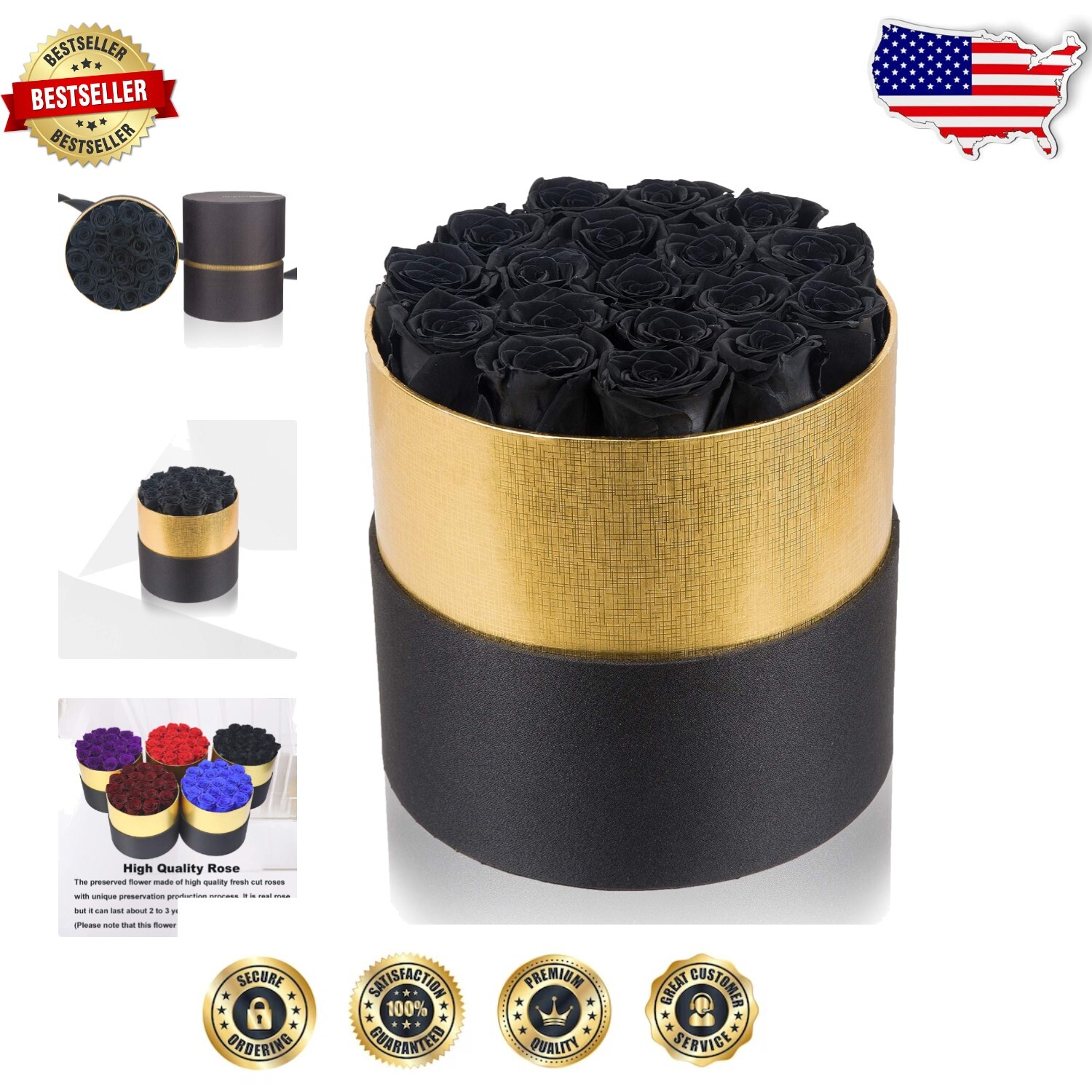 Luxurious Preserved Black Roses (18 Count) - Last 3 Years - Mother’s Day Gift