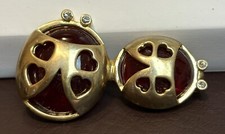 Vintage Red RHINESTONE LADY BUG Brooch Pin Go...