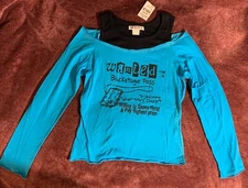 Vintage Self Esteem Bare Shoulder LS Tee Womens Juniors Small Blue Graphic NWT