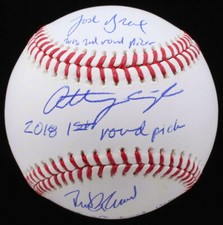 RYDER GREEN JOSH BREAUX ANTHONY SEIGLER SIGNED BALL YANKs 2018 DRAFT PICKS 3-2-1