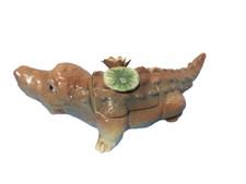 Vintage Ceramic Alligator Trinket Jewelry Dish 9"L Free Standing