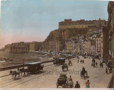 Tirage Albuminé Aquarellé Vintage - Napoli, Vicolo Di Santa Lucia, Circa 1880 - 18x24 Cm