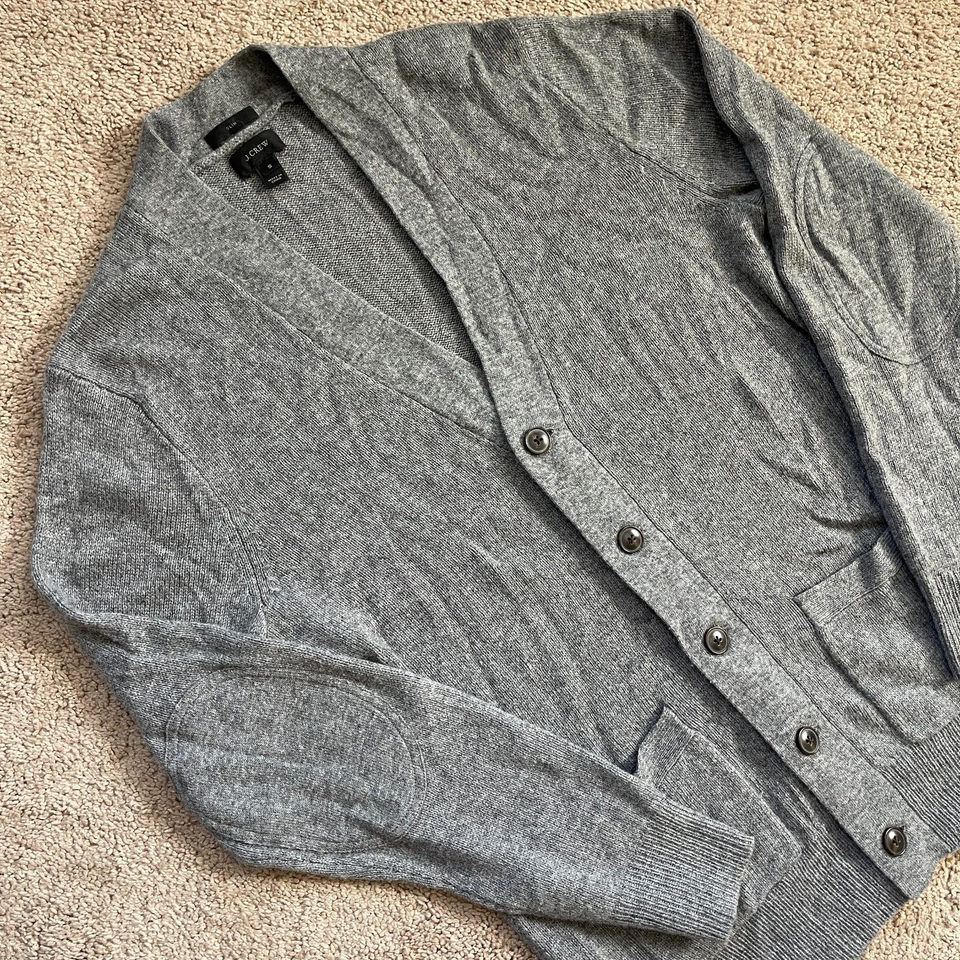 J.Crew Cardigan Sweater Gray SlimFit Merino Wool Alpaca Blend Elbow