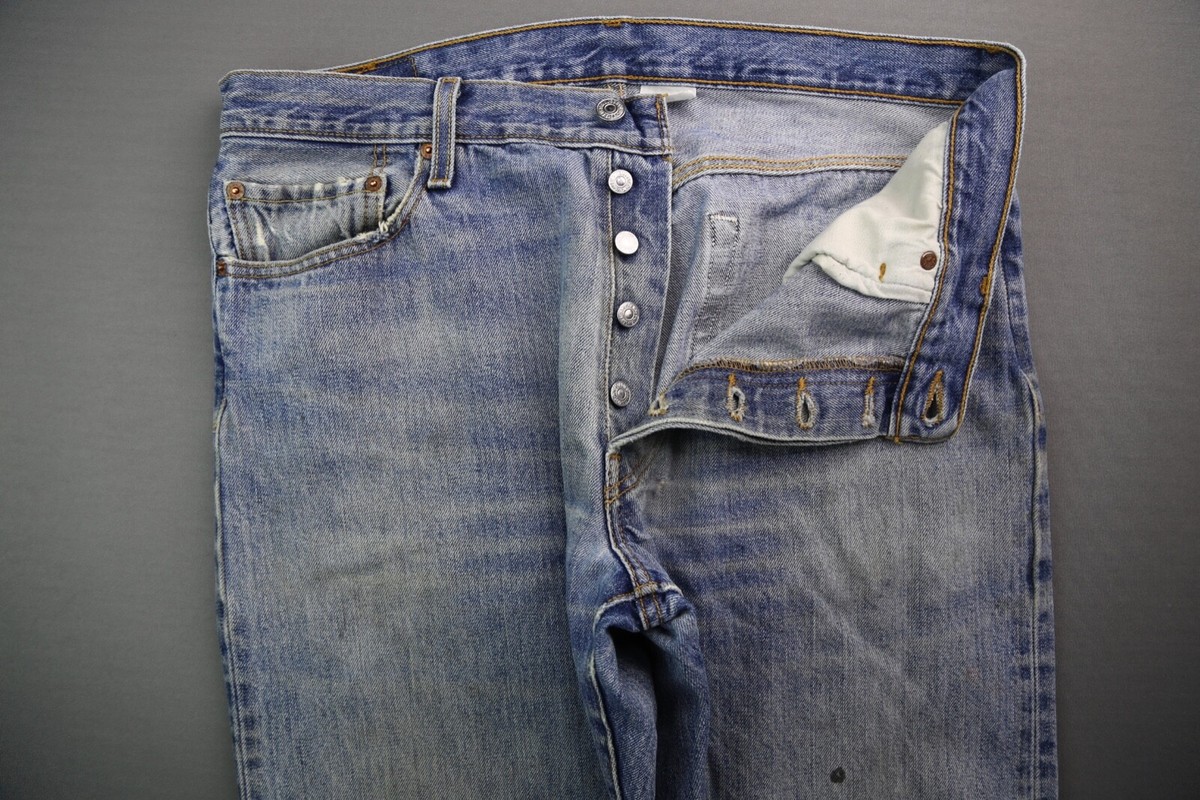 Vintage Men's 2007 Levi's Button Fly 501 Jeans Straight Distressed