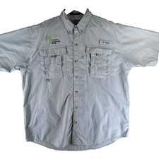 Columbia PFG Bahama Men Size L Solid Steel Blue Nylon S/S Outdoor Vented Shirt