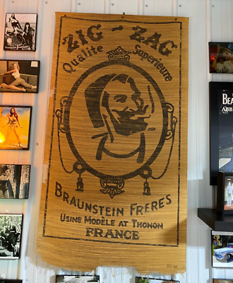 RARE 1960s ZIG ZAG Rolling Papers Bamboo Tapestry Wall Hang Ad