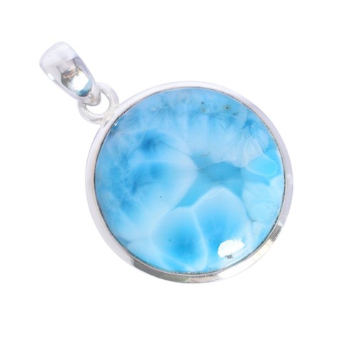 Pendentif En Argent Sterling 925 Avec Pierre Larimar Dominicaine - Fait Main - Neuf Sans Emballage