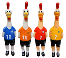 Set of 4 Unique Rubber Chicken Toys - Squeaky fun screaming 12.5" - Soccer Style