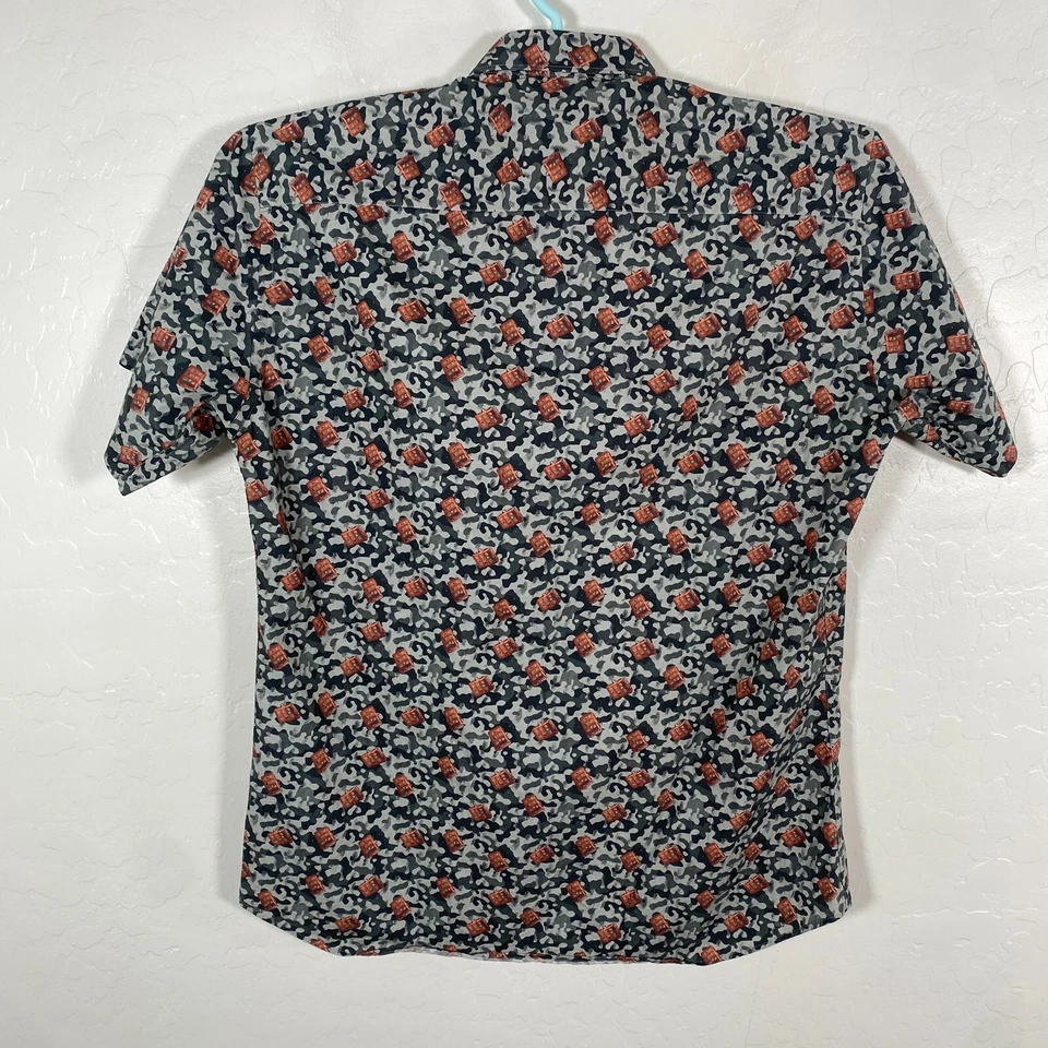 Jared Lang Shirt Mens Large Gray Button Up Short Sleeve Camo Briefcase Print - Image 3 of 4