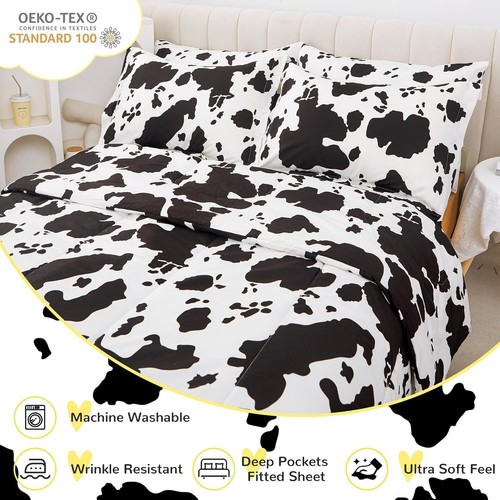 Kids Twin Cow Print Comforter Set - Machine Washable Bedding Set for Easy Care - Picture 5 of 9