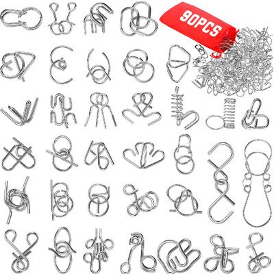 Yilloog Set Of 90 Metal Brain Teaser Puzzles Pouch Steel Puzzle Games Physics