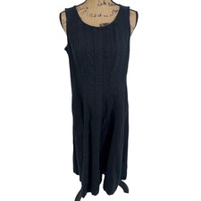 J. Jill Dress Womens M Petite Black Linen Pintuck Sleeveless Midi Classic Basic