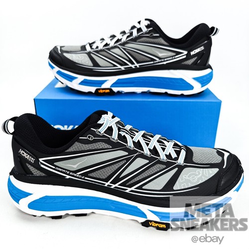 Hoka One One US 12 Men's Black White Blue Vibram Sole Runner Mafate Speed 2  New - Picture 9 of 20