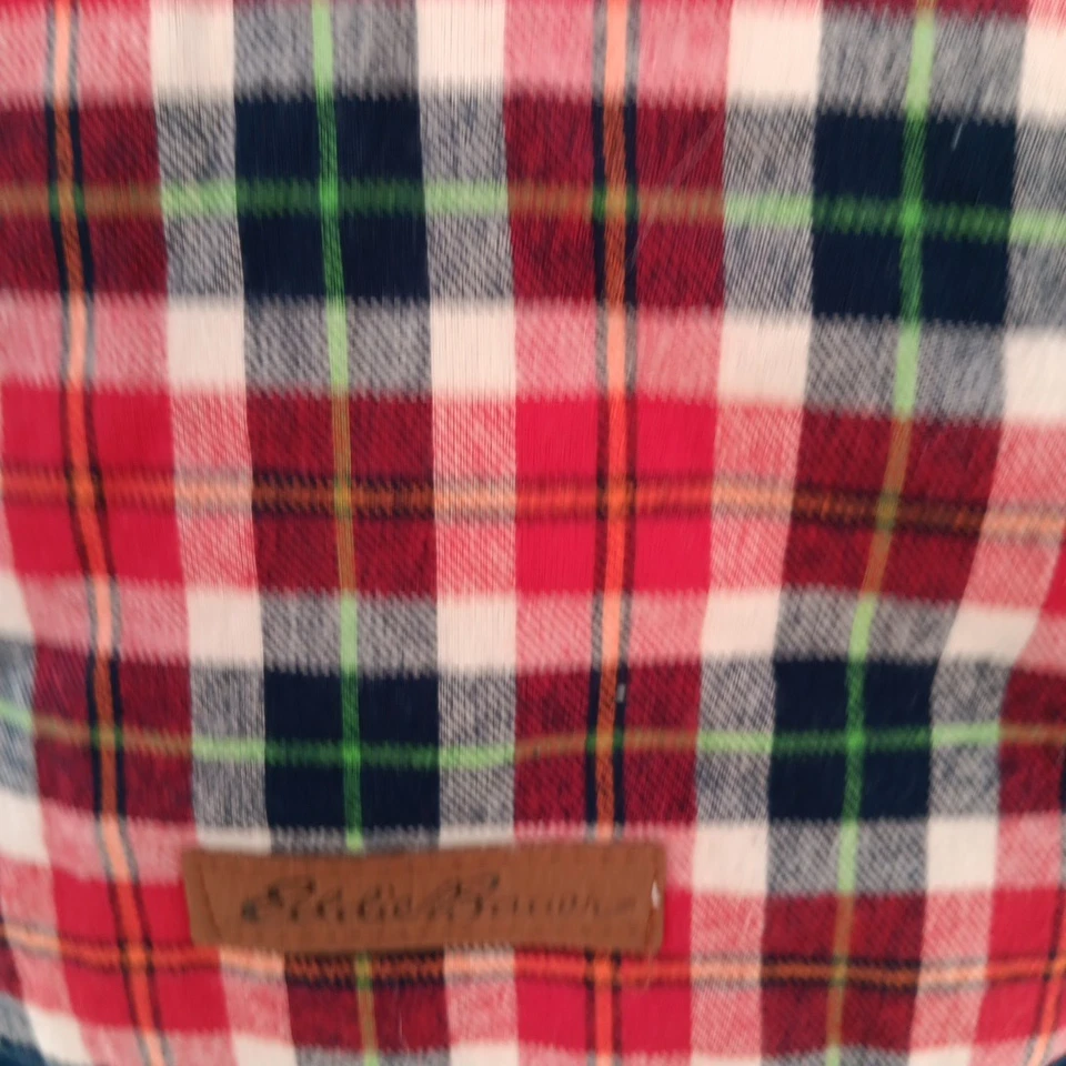 Abrigo Eddie Bauer Perro Grande Azul Marino Rojo Tartán Cuadros Chaqueta Forrada de Vellón 35-65 lb Foto 2 de 4