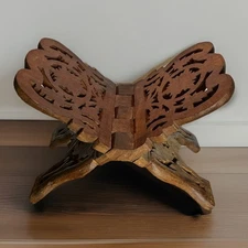 Vintage Hand Carved Wooden Folding Bible Book Display Stand Rihal Rehal Holder