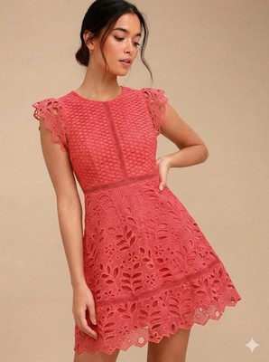 BB DAKOTA Red Guipure Lace Flutter Sleeve Mini Dress Size 4 NWOT Cocktail Party
