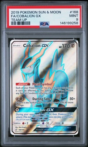 2019 POKEMON SUN & MOON TEAM UP #168 FULL ART/COBALION GX PSA 9